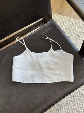 Handmade Linen Top White Minimalist Cottagecore Crop Medium